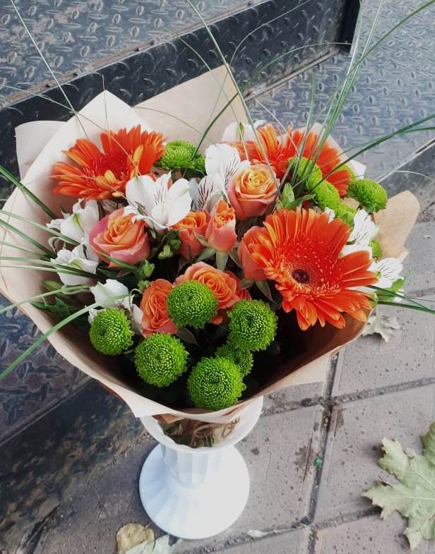 Букет цветов из: Герберы, Хризантемы, Альстромерии и Розы в Аристово