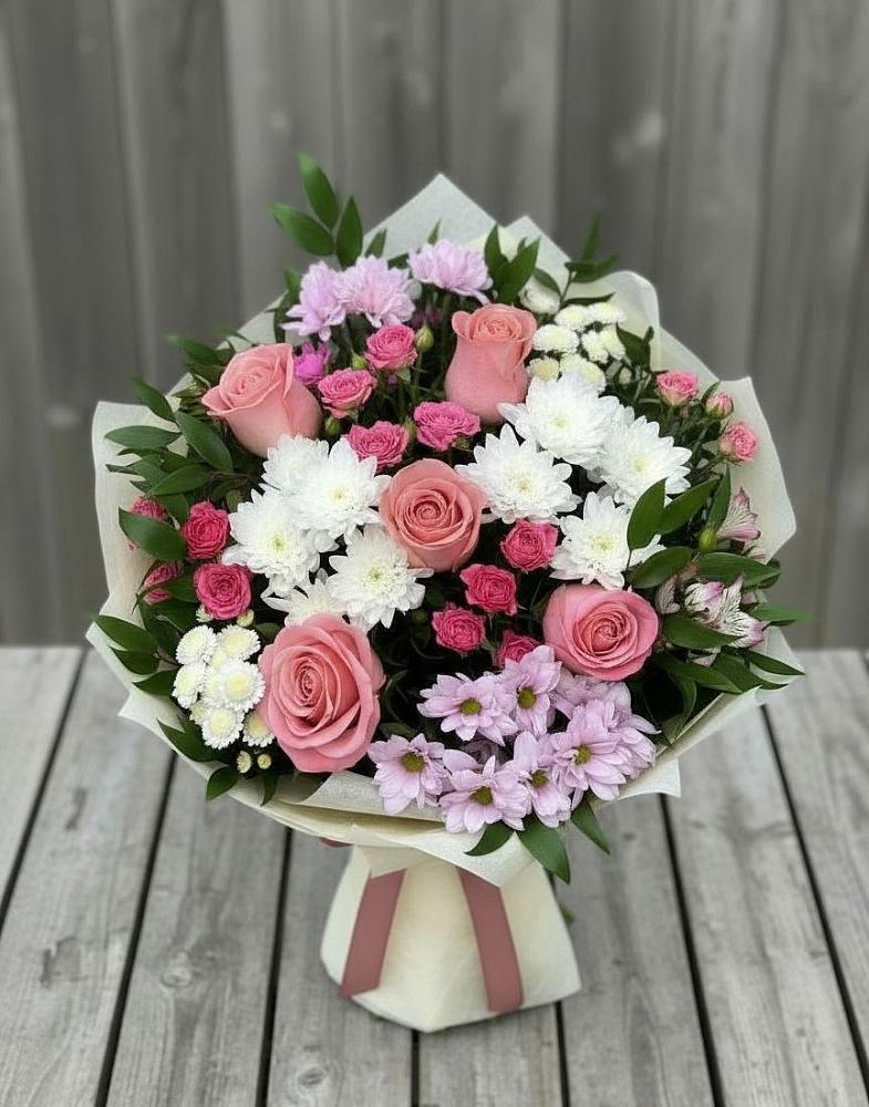 Букет цветов из: Альстромерии, Гвоздики, Розы и Хризантемы в Аристово