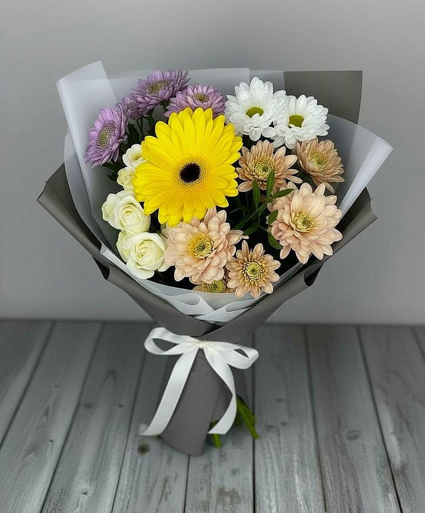 Букет цветов из: Розы, Герберы и Хризантемы в Аристово