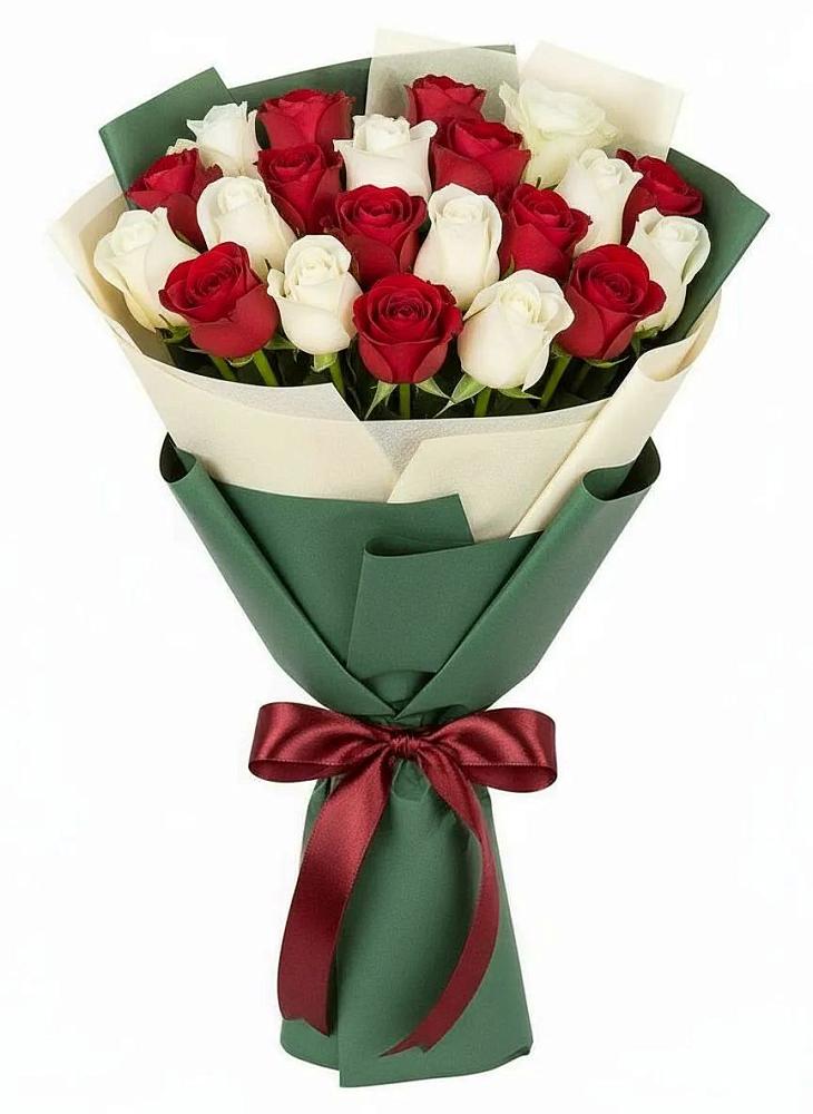 Букет Микс из красных и белых роз в Аристово
